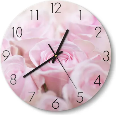 Produktbild von DEQORI Glasuhr Ø30 cm Zahlen 'Zarte Rosenblüten' Wanduhr Glas Uhr Design leise