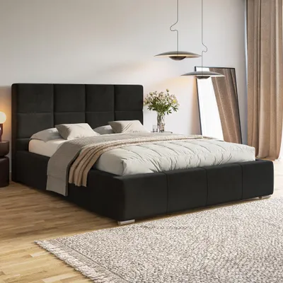 Produktbild von MOTIVENA Luna Polsterbett 160x200 mit Bettkasten, Metall Lattenrost, Bett 160x200 Schwarz Samt (Amor 22)