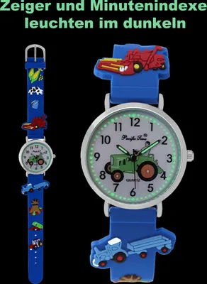 Produktbild von Pacific Time Kinder Armbanduhr für Jungen Trecker Traktor Bauernhof blau 86833