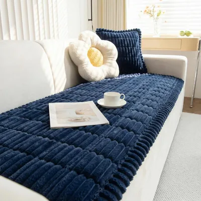 Zdjęcie produktu dla Ochraniacz na sofę z tkaniny corduroy, kolor granatowy, 70x180 cm, antypoślizgowy, grubszy, 1 sztuka