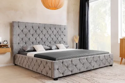 Produktbild von riess-ambiente Design Boxbett PARIS 180x200 cm grau Bouclé Chesterfield