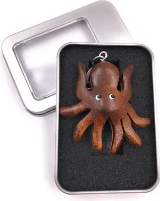 Produktbild von Schlüsselanhänger Holz Krake Tintenfisch Weichtier Unterwasser Meer Oktopus Anhänger in Geschenkbox
