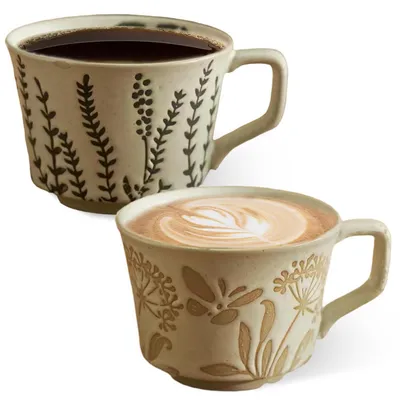 Produktbild von 2er Kaffeetassen Set 350ml Keramik Retro Teetassen mit Henkel, Mikrowellen- & Spülmaschinengeeignet