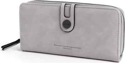 Produktbild von Leder Geldbörse Frauen, Süß Elegant Langbörse Portemonnaie Damen mit Reißverschluss Grau