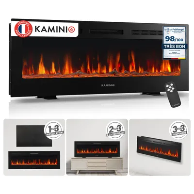 Image de KAMINIO Cheminée électrique MARLON - Cheminée électrique 3 en 1 avec chauffage, effet de flammes 3D, 12 couleurs de flammes, télécommande - 50 pouces, Image générée par une IA