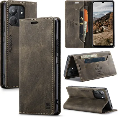 Produktbild von Redmi 13C Hülle, Retro Kunstledertasche Stand Schutzhülle für Xiaomi Redmi 13C/Poco C65 Kupfer