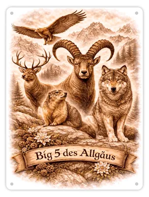 Produktbild von Big 5 des Allgäus Metallschild XL in 21x28 cm mit Tiermotiven