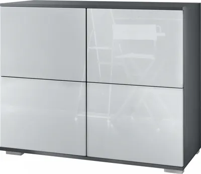 Produktbild von Vladon Kommode Rova V3, Moderner Küchenschrank mit 4 Push-to-Open Türen Anthrazit matt / Weiß Hochglanz (92,5 x 75.5 x 35)