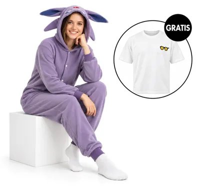 Obrázek produktu pro Onesie Kigurumi Pyžamo Pokemon Espeon Převlek Kostým XXL: 185 - 195cm + Oversize tričko XL