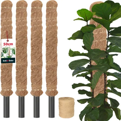 Produktbild von KOTARBAU® 4er Set Moosstab für Monstera ⌀ 2,5x50cm Rankhilfe für Zimmerpflanzen Pflanzstab Kokosstab  Pflanzenstütze aus Kokosfaser Braun