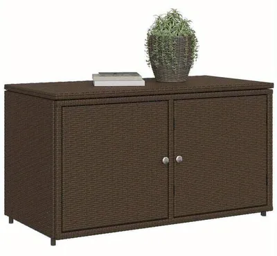 Image de Armoire de jardin d'extérieur - Armoire de rangement résistante aux intempéries, en résine tressée, avec double porte
