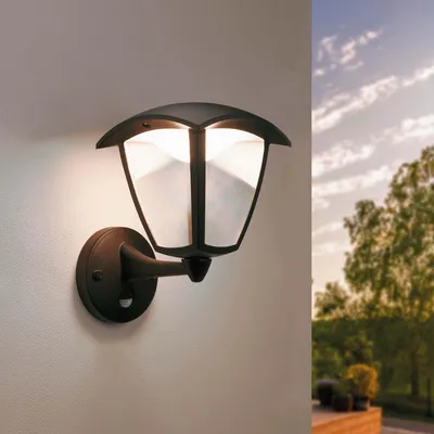 Produktbild von Ledvion Wandleuchte IP44 7W Warmweiß E27 schwarz sensor