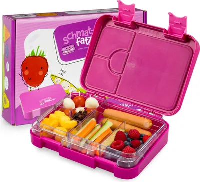 Produktbild von Schmatzfatz Junior Brotdose für Kinder mit Fächern, Bunte Kinder Brotdose, Bento Brotdose Unterteilt & Auslaufsicher, BPA-Freie Lunchbox für Kindergarten/Kita, Kinder Bento Box, Sichere Vesperdose