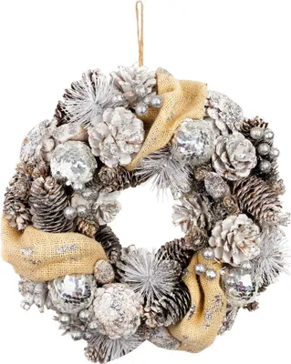 Image de Couronne MagicHome Noel, naturelle, creme, suspendue, 33x9 cm