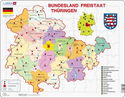 Produktbild von Larsen Puzzle Freistaat Thüringen (politische Karte) 70-tlg.