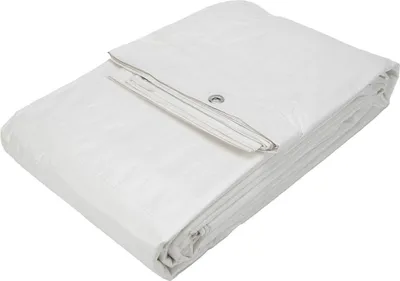 A folded white tarp is shown on a white background.