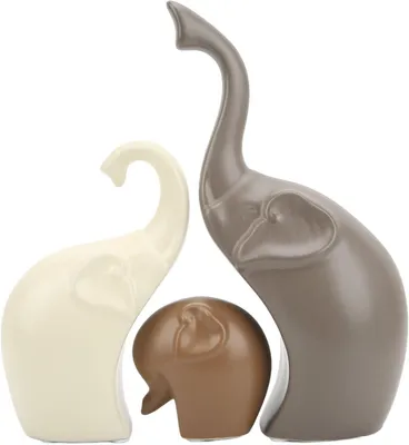 Productafbeelding van Keramische Olifanten Set - Olifant Beeldjes - Huis Decoratie - Waterdicht Keramiek - 3 Stuks - Wit