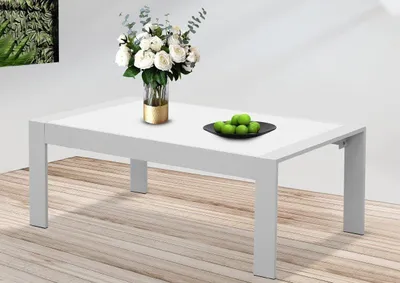 Produktbild von MEXO Gartentisch Aluminium mit WPC Tischplatte, wetterfester Balkontisch 110 x 62 cm für Terrasse und Garten