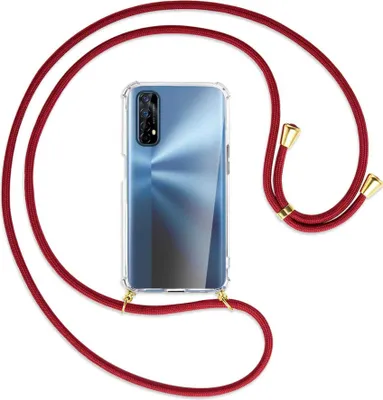 Produktbild von Handykette Backcover-Schutzhülle mit Band (Metall goldfarben) für Realme 7 (RMX2151) - dunkelrot
