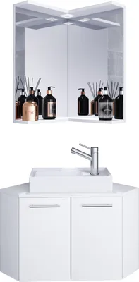 Immagine prodotto di Set 3 pezzi | Posto di lavaggio per gli ospiti Toilet | Bagno per gli ospiti | Lavabo WC | Arredo bagno Armadio angolare | Set bagno – Vilosa