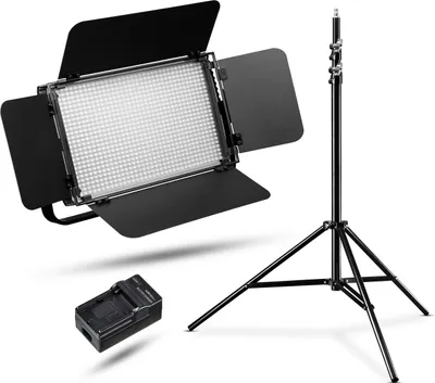 Produktbild von Walimex pro LED Niova 900 Plus DL mit Lampenstativ & 2 NP-F Akkus LED Flächenleuchte 54 W 5600 K DMX Fernbedienung WT-806 256 cm
