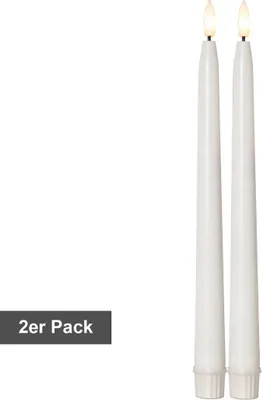 Produktbild von Outdoor Stabkerzen ,Flamme Slim' im 2er Set, weiß, Batterie, Timer, Fernbedienung, H 28cm