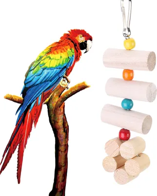 Imagen del producto de Jaula con forma de flor, de madera, para colgar, juguete resistente a mordiscos con cuentas de colores (tamaño grande)