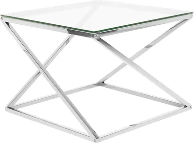 Produktbild von BELIANI Beistelltisch Silber Transparent 60 x 60 cm Glasplatte Edelstahl Poliert Metallbeinen Quadratisch Modern