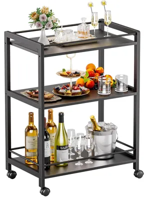 Image de Chariot de cuisine à 3 niveaux avec roulettes, idéal pour les boissons et les collations