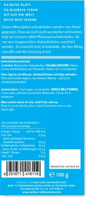 Produktbild von Berliner Kaffeerösterei - BKR - Tafel - ClassicLine "Edelvollmilch" 43% 100 g