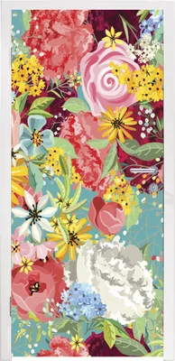 Produktbild von MuchoWow® Türtapete Selbstklebende Türfolie Eine farbenfrohe Illustration mit Blumenmuster 90x215 cm Türposter Türaufkleber Klebefolie Türklebefolie - Plakat an der Tür - Türsticker - Aufklebern