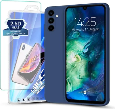 Produktbild von Hülle für Samsung Galaxy A35 5G mit 9H Displayglas Displayschutz Plus Case Cover Bumper Silikon Softgrip Schutzhülle Farbe: Blau