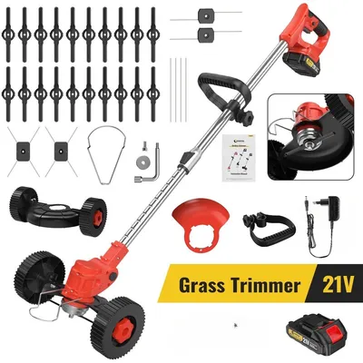 Produktbild von Elektro Rasentrimmer Akku 21V 650W mit Batterie Grasschneider Kantenschneider Fadentrimmer Teleskopstiel 105-135cm Schnellstopp Antivibrationsgriff Garten