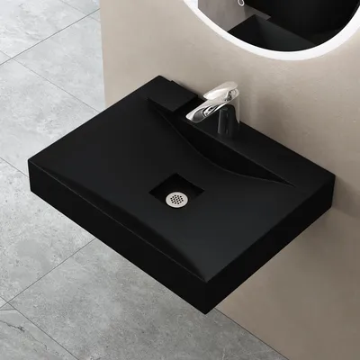 Image de doporro Vasque à Poser 60cm avec Bonde Lavabo Suspendu Noir Mat Colossum810 Fonte Minérale Solid Surface 60x48x12cm