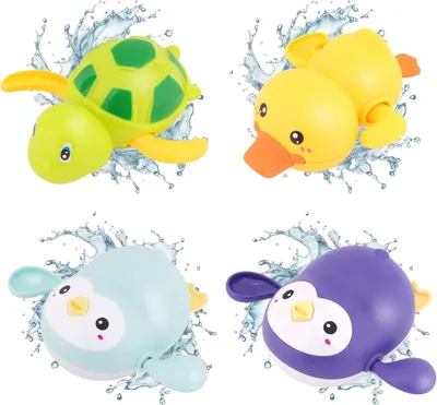 Produktbild von Badespielzeug, Wasserspielzeug, 4 Stück, sicheres Plastik, Tiere wie Pinguine und Enten, für Bad und Schwimmen