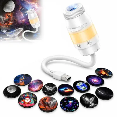 Produktbild von USB Sternenhimmel Projektor, Galaxy Nachtlicht mit 13 Projektionsfolien, RGB Licht, 360° Schwanenhals, dimmbar, für Schlafzimmer und Auto