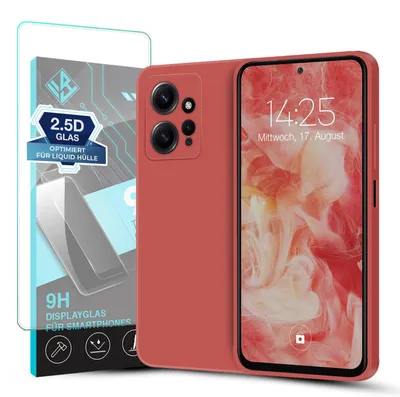 Produktbild von Hülle für Xiaomi Redmi Note 12 mit 9H Displayglas Displayschutz Case Cover Bumper Smartphone Softgrip Schutzhülle Farbe: Rot