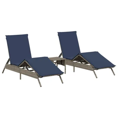 Produktbild von Sonnenliegen 2 Stk. mit Tisch Grau Poly Rattan