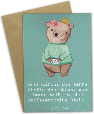 Produktbild von Mr. & Mrs. Panda Klappkarte Sekretärin Chef - Meeresbrise - Geschenk, Organisationstalent, weihnachtskarten, Berufsgestaltung, Grußkarten, wahre Chefin des Büros, Beruf