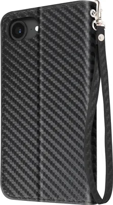 Produktbild von Avizar, Carbon-Etui für iPhone 16e mit Portemonnaie, Ständer und Handschlaufe, Schwarz