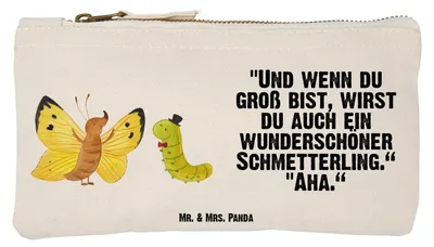 Produktbild von Mr. & Mrs. Panda kosmetiktäschchen Raupe Schmetterling Größe S Klein - Weiß - Geschenk, Kulturbeutel, Hut, Entwicklung, Zitronenfalter, Mäppchen, Etui, Schminktasche