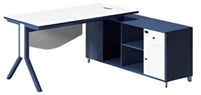 Obrázek produktu pro Stylový psací stůl s bílou pracovní deskou a modrým integrovaným úložným prostorem