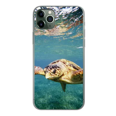 Produktbild von MuchoWow® Handyhülle Schutzhülle Hülle für iPhone 11 Pro Max Schildkröte - Wasser - Blau Silikon Softcase Handy Hülle - Schutz
