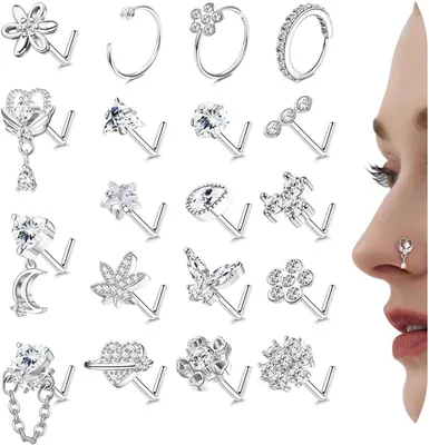 Produktbild von 20Stš¹ck Nasenpiercing Silber Nasenring Nasenstecker