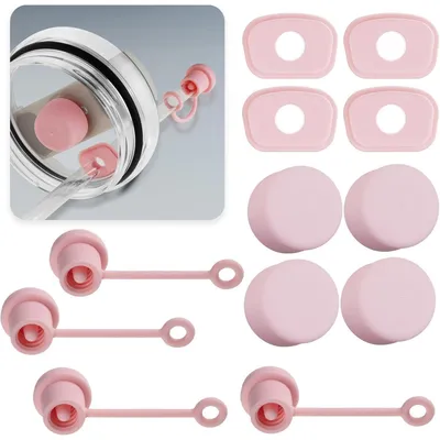 Produktbild von Strohhalm Verschlüsse 12 Stück Rosa Silikon Auslaufschutz für Stanley Tumbler 2.0 30/40oz