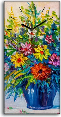 Produktbild von Küche Wohnzimmer Wand Leinwand Uhr 30x60 Malerei Abstrakte Kunst Blumen - schwarze Hände