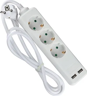 Obrázok produktu pre 3-cestné predlžovacie zásuvky - USB - IP20 - biela - 1,5 m kábel