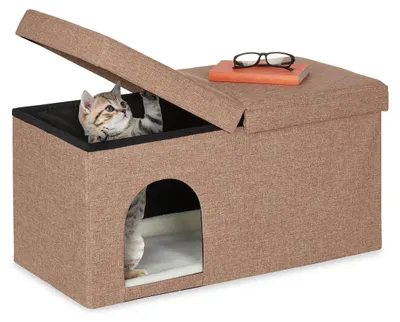 Productafbeelding van Opvouwbaar kattenhuis met opbergfunctie, lichtbruin