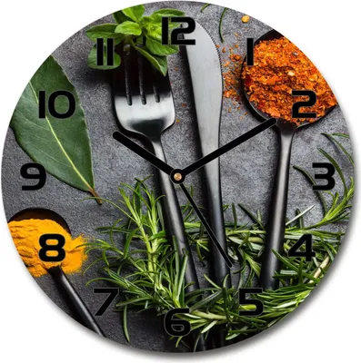 Produktbild von Wanduhr aus Glas 30fi Glasbild Glasuhr Gehärtetes Glas - schwarze-zeiger - Cutlery and spices