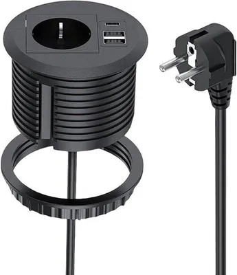 Image de Bloc d'alimentation de bureau noir avec port USB-C 20 W et 2 ports USB